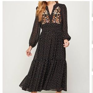 Piper & Scoot dress.  Gorgeous detail and sheer sleeves. Elastic waist. Size M